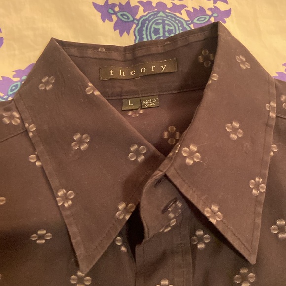 Patterned Theory silver and blk tuxuedo shirt - Picture 2 of 5